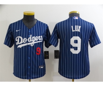 Youth Los Angeles Dodgers #9 Gavin Lux Navy Blue Pinstripe Stitched MLB Cool Base Nike Jersey