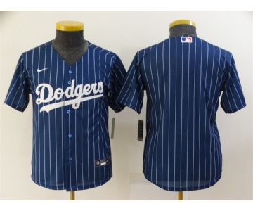 Youth Los Angeles Dodgers Blank Navy Blue Pinstripe Stitched MLB Cool Base Nike Jersey