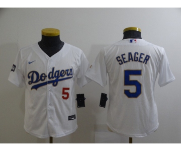 Youth Nike Los Angeles Dodgers #5 Corey Seager White Series Champions Authentic Jersey