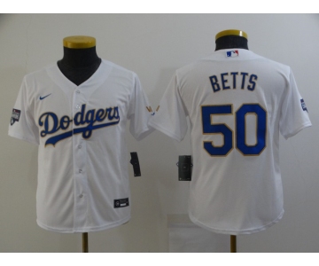 Youth Nike Los Angeles Dodgers #50 Mookie Betts White Series Champions Authentic Jersey