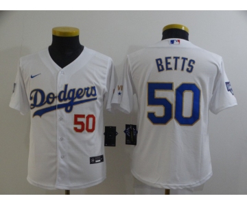 Youth Nike Los Angeles Dodgers #50 Mookie Betts White Series Champions Jersey