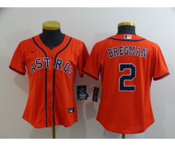 Nike Women's Houston Astros #2 Alex Bregman Authentic Orange Alternate Cool Base  Baseball Jersey