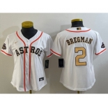 Women's Houston Astros #2 Alex Bregman 2023 White Gold World Serise Champions Patch Cool Base Stitched Jersey