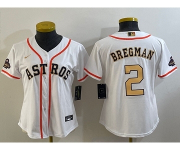 Women's Houston Astros #2 Alex Bregman 2023 White Gold World Serise Champions Patch Cool Base Stitched Jersey