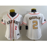 Women's Houston Astros #2 Alex Bregman Number 2023 White Gold World Serise Champions Patch Cool Base Stitched Jersey1