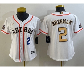 Women's Houston Astros #2 Alex Bregman Number 2023 White Gold World Serise Champions Patch Cool Base Stitched Jersey