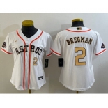 Women's Houston Astros #2 Alex Bregman Number 2023 White Gold World Serise Champions Patch Cool Base Stitched Jerseys