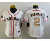 Women's Houston Astros #2 Alex Bregman Number 2023 White Gold World Serise Champions Patch Cool Base Stitched Jerseys