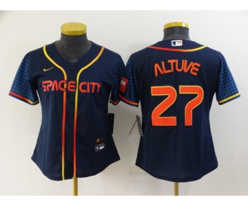 Women's Houston Astros #27 Jose Altuve 2022 Navy Blue City Connect Cool Base Stitched Jerse