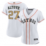 Women's Houston Astros #27 Jose Altuve 2023 White Gold World Series Champions Stitched Baseball Jersey