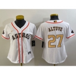 Women's Houston Astros #27 Jose Altuve 2023 White Gold World Serise Champions Patch Cool Base Stitched Jersey