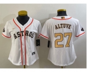 Women's Houston Astros #27 Jose Altuve 2023 White Gold World Serise Champions Patch Cool Base Stitched Jersey