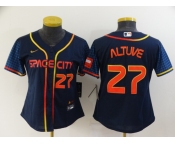 Women's Houston Astros #27 Jose Altuve Number 2022 Navy Blue City Connect Cool Base Stitched Jersey