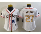 Women's Houston Astros #27 Jose Altuve Number 2023 White Gold World Serise Champions Patch Cool Base Stitched Jersey1