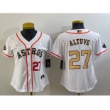 Women's Houston Astros #27 Jose Altuve Number 2023 White Gold World Serise Champions Patch Cool Base Stitched Jersey