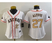 Women's Houston Astros #27 Jose Altuve Number 2023 White Gold World Serise Champions Patch Cool Base Stitched Jerseys