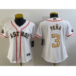 Women's Houston Astros #3 Jeremy Pena 2023 White Gold World Serise Champions Patch Cool Base Stitched Jersey