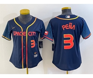 Women's Houston Astros #3 Jeremy Pena Number 2022 Navy Blue City Connect Cool Base Stitched Jersey