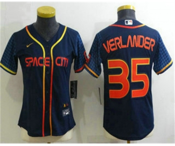 Women's Houston Astros #35 Justin Verlander 2022 Navy Blue City Connect Cool Base Stitched Jersey