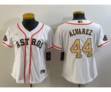 Women's Houston Astros #44 Yordan Alvarez 2023 White Gold World Serise Champions Patch Cool Base Stitched Jersey