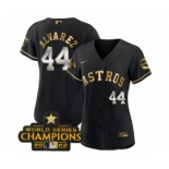 Women's Houston Astros #44 Yordan Alvarez Black Gold 2022 World Serise Champions Patch Stitched Baseball Jersey