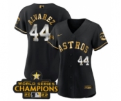 Women's Houston Astros #44 Yordan Alvarez Black Gold 2022 World Serise Champions Patch Stitched Baseball Jersey