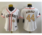 Women's Houston Astros #44 Yordan Alvarez Number 2023 White Gold World Serise Champions Patch Cool Base Stitched Jersey