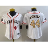 Women's Houston Astros #44 Yordan Alvarez Number 2023 White Gold World Serise Champions Patch Cool Base Stitched Jerseys