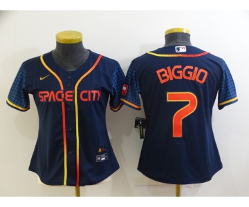 Women's Houston Astros #7 Craig Biggio 2022 Navy Blue City Connect Cool Base Stitched Jersey