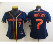 Women's Houston Astros #7 Craig Biggio Number 2022 Navy Blue City Connect Cool Base Stitched Jersey