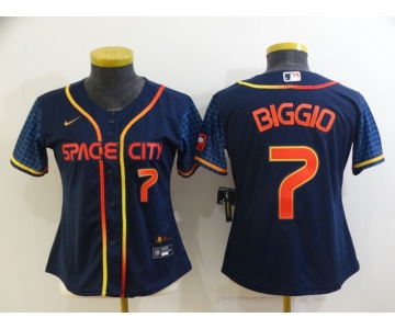 Women's Houston Astros #7 Craig Biggio Number 2022 Navy Blue City Connect Cool Base Stitched Jersey