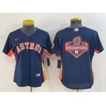 Women's Houston Astros Navy Blue Champions Big Logo With Patch Stitched MLB Cool Base Nike Jersey