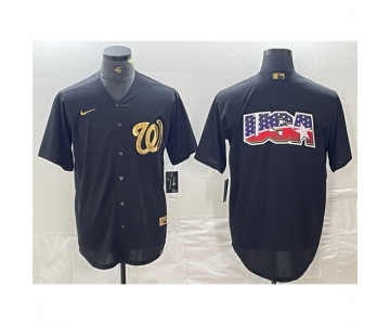 Men Washington Nationals Black Team Big Logo Cool Base Stitched Baseball Jersey 1