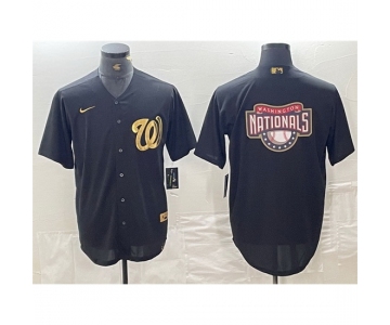 Men Washington Nationals Black Team Big Logo Cool Base Stitched Baseball Jersey