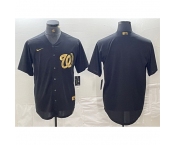 Men Washington Nationals Blank Black Logo Cool Base Stitched Baseball Jersey