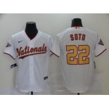 Men's Nike Washington Nationals # #22 Juan Soto White Gold Cool Base Home Stitched Baseball Jersey