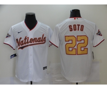 Men's Nike Washington Nationals # #22 Juan Soto White Gold Cool Base Home Stitched Baseball Jersey