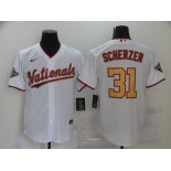 Men's Nike Washington Nationals #31 Max Scherzer White Gold Cool Base Home Stitched Baseball Jersey