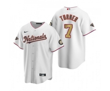 Men's Nike Washington Nationals #7 Trea Turner White Alternate 2020 Gold Program Baseball Player Jersey