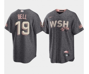 Men's Washington Nationals #19 Josh Bell 2022 Grey City Connect Cherry Blossom Cool Base Stitched Jersey