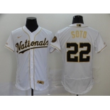 Men's Washington Nationals #22 Juan Soto White Gold  Flex Base Authentic Collection Baseball Jersey