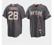 Men's Washington Nationals #28 Lane Thomas 2022 Grey City Connect Cherry Blossom Cool Base Stitched Jersey