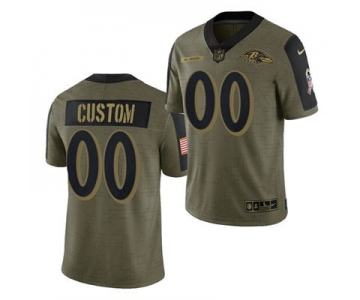 Men's Baltimore Ravens ACTIVE PLAYER Custom 2021 Olive Salute To Service Limited Stitched Football Jersey