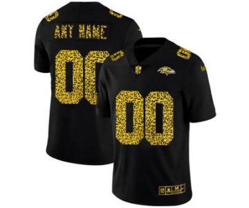 Men's Baltimore Ravens Custom Black Leopard Print Fashion Vapor Limited Football Jersey