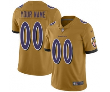 Men's Baltimore Ravens Customized Gold Stitched Football Limited Inverted Legend Jersey