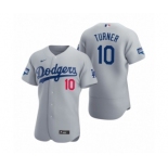 Los Angeles Dodgers #10 Justin Turner Gray 2020 World Series Champions Authentic Jersey