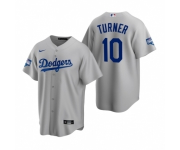 Los Angeles Dodgers #10 Justin Turner Gray 2020 World Series Champions Replica Jersey