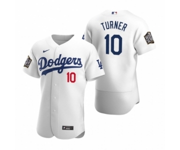 Los Angeles Dodgers #10 Justin Turner Nike White 2020 World Series Authentic Jersey