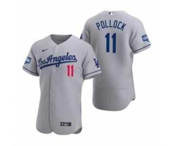 Los Angeles Dodgers #11 A.J. Pollock Gray 2020 World Series Champions Road Authentic Jersey