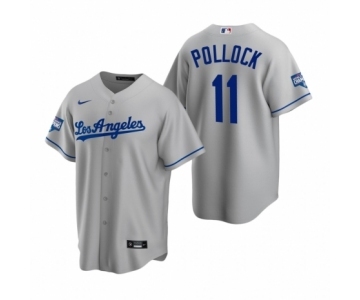 Los Angeles Dodgers #11 A.J. Pollock Gray 2020 World Series Champions Road Replica Jersey